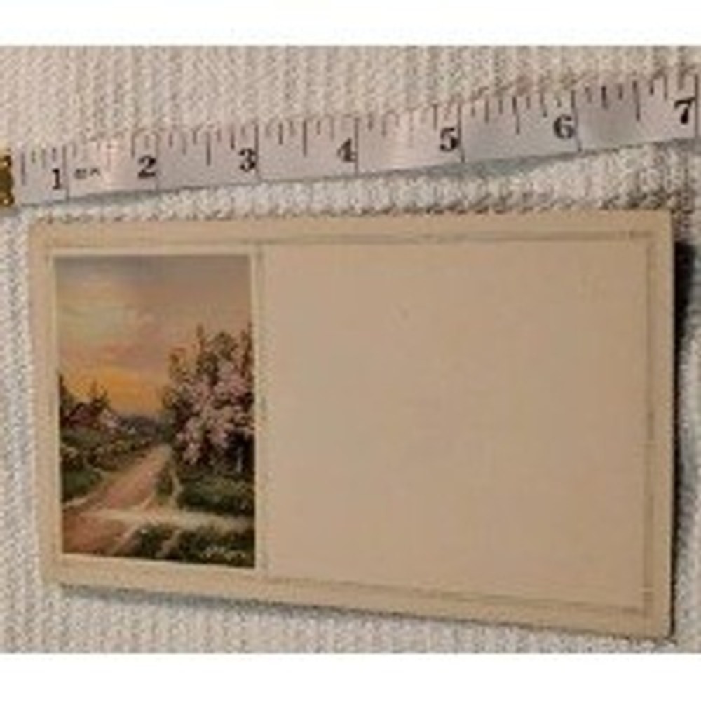 Vintage Blank Ink Blotter Card Landscape Barn Cherry Blossoms Litho USA 473